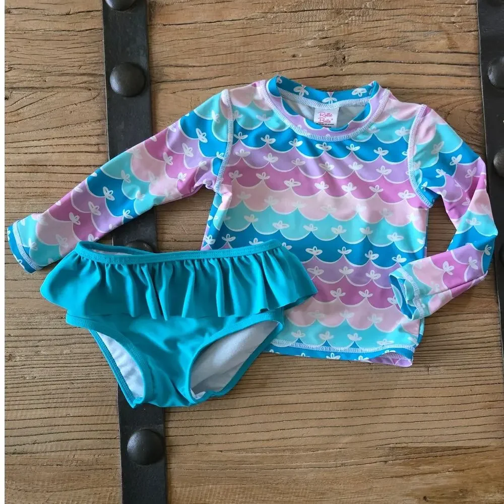Ruffle Butts Long Sleeve Rashguard and Bikini Bottom Bikini sz 2T